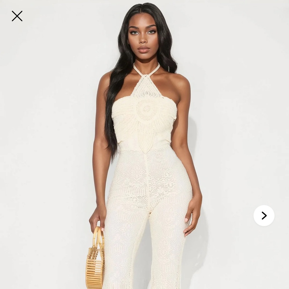 Elegant Cream Lace Flared Pants